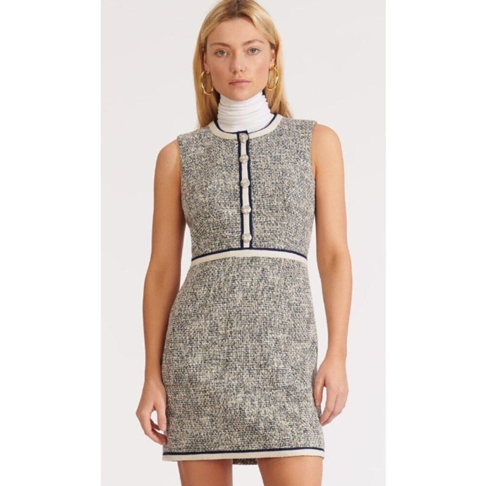 Veronica Beard Julie Tweed boucle A-Line Mini dress blue sleeveless knit 2